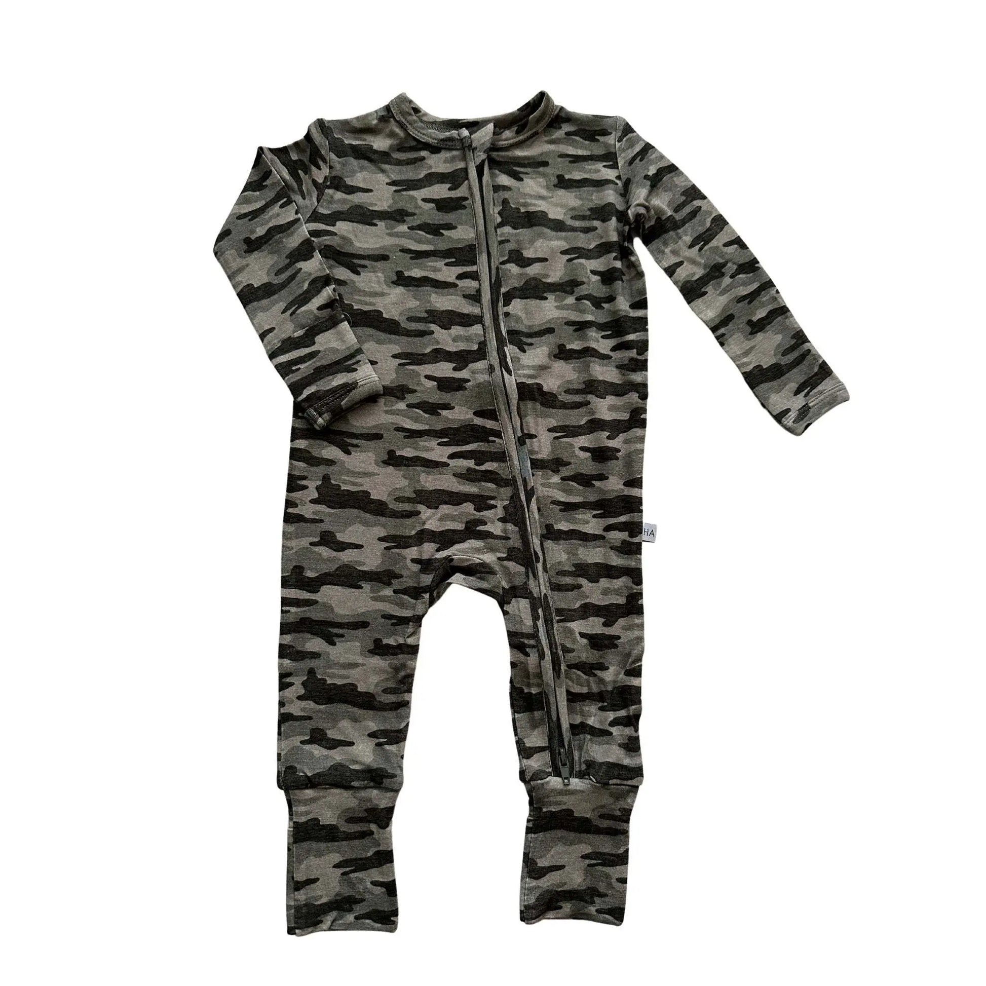 Zipper Romper Camo Soft Bamboo Viscose Baby Outfit Harp Angel Boutique