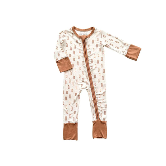 Zipper Romper Neutral Rectangles Bamboo Baby Pajamas Harp Angel Boutique