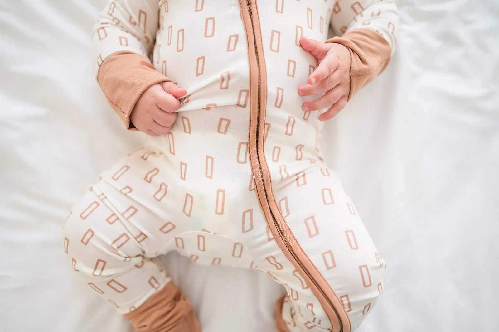 Zipper Romper Neutral Rectangles Bamboo Baby Pajamas Harp Angel Boutique