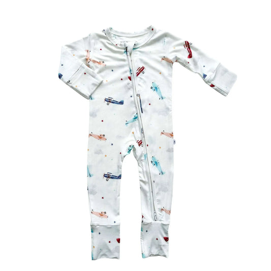 Zipper Romper Vintage Airplane Soft Bamboo Viscose Baby Outfit Harp Angel Boutique