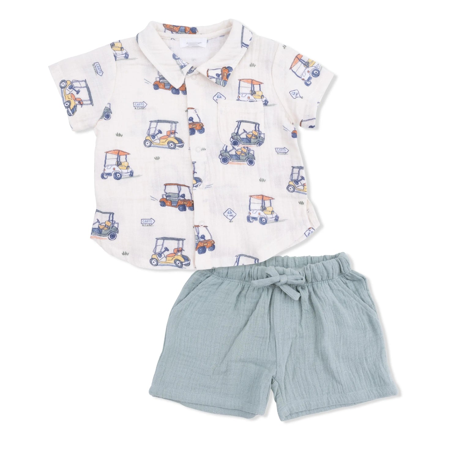 Angel Dear Zooming Golf Carts - Polo Button Up with Casual Short - 