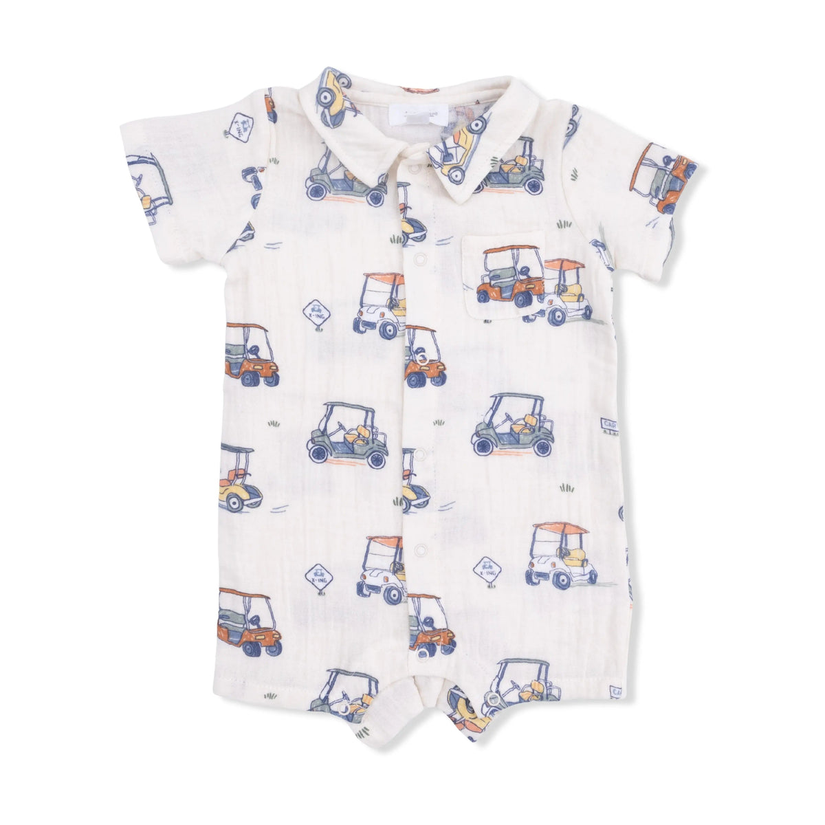 Zooming Golf Carts - Polo Shortie - Blue, Sleeve, Collar, Baby & Toddler Clothing, White | Everetts Place
