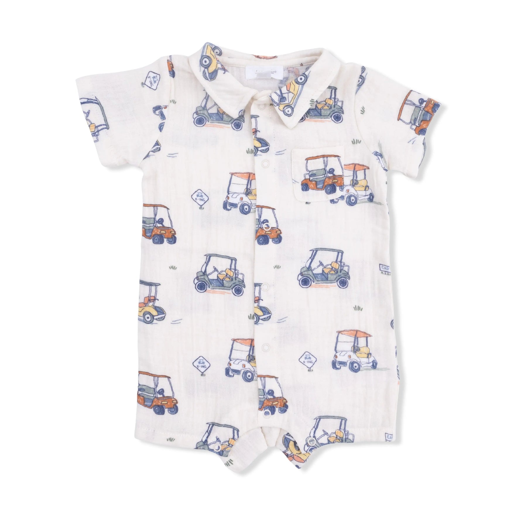 Zooming Golf Carts - Polo Shortie - Blue, Sleeve, Collar, Baby & Toddler Clothing, White | Everetts Place
