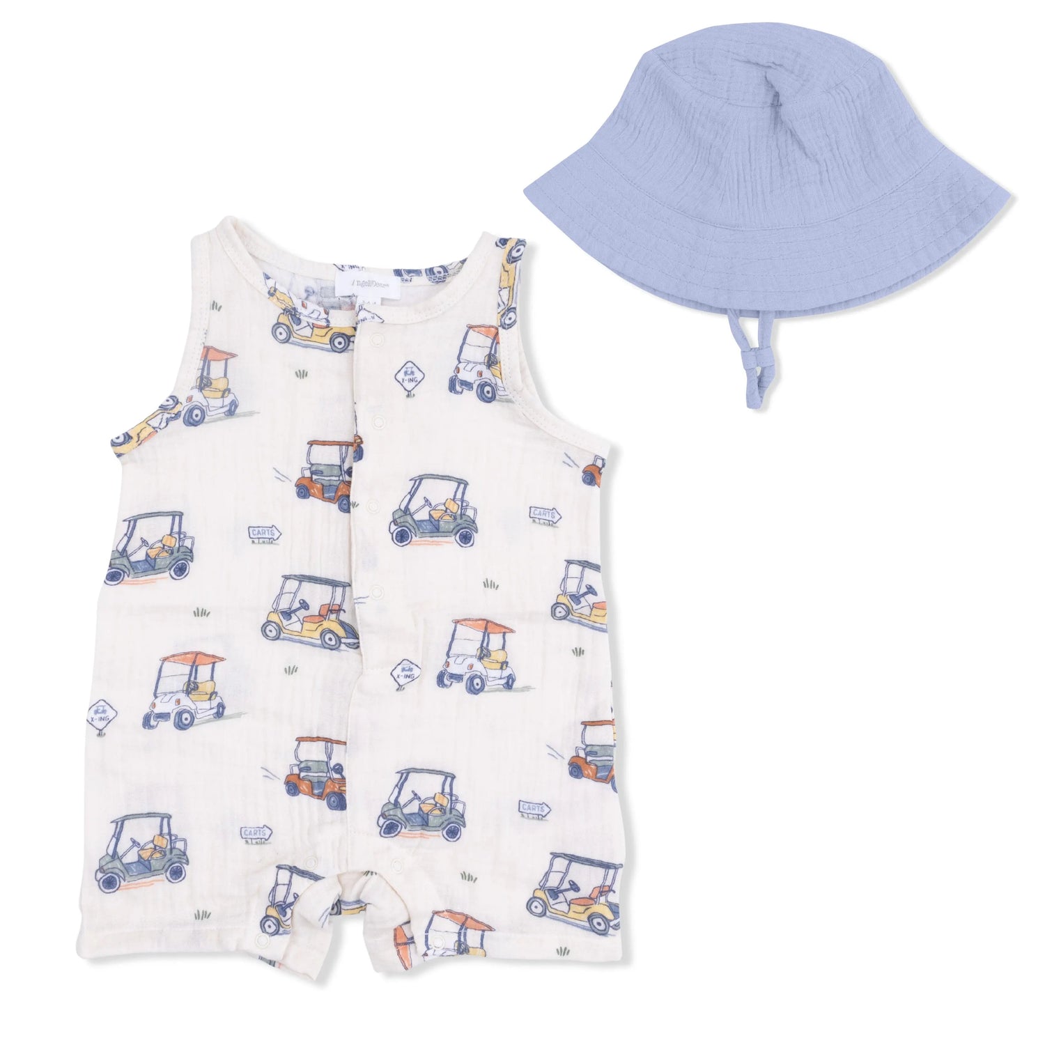 Angel Dear Zooming Golf Carts - Sleeveless Shortie Romper with Bucket Hat - 